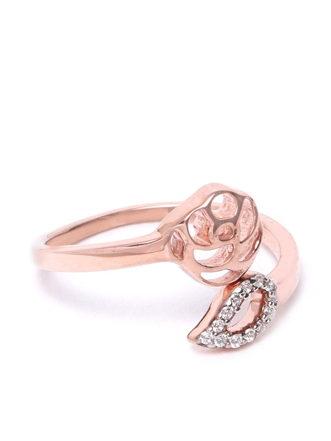 Silgo Women 925 Sterling Silver Rose Gold-Plated CZ Studded Adjustable Finger Ring Price in India