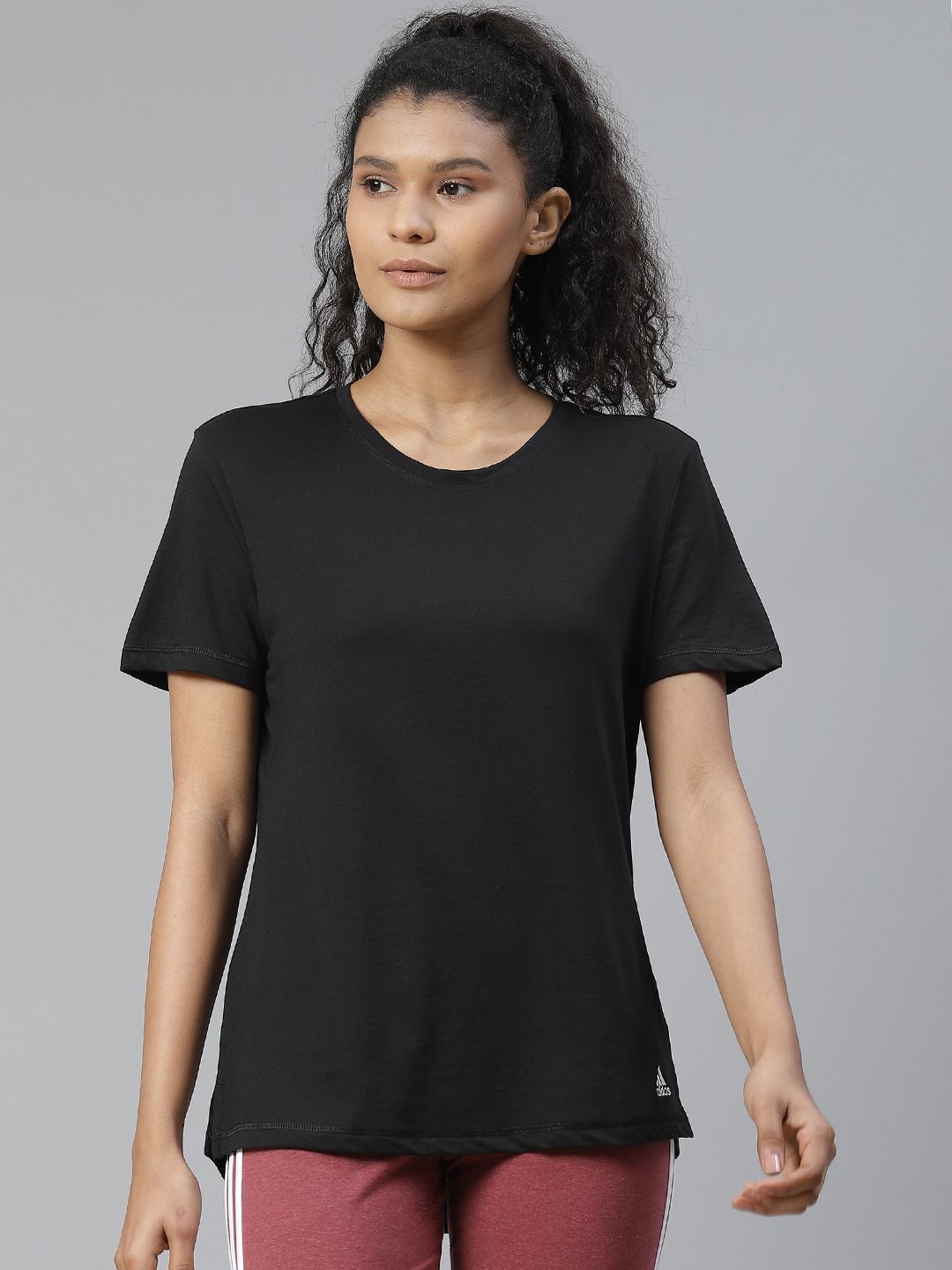 ADIDAS Women Black Prime Solid Round Neck T-shirt Price in India