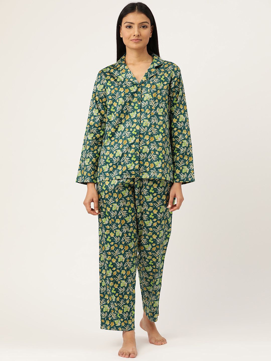 Hancock Women Teal & Mustard Printed Night suit Price in India