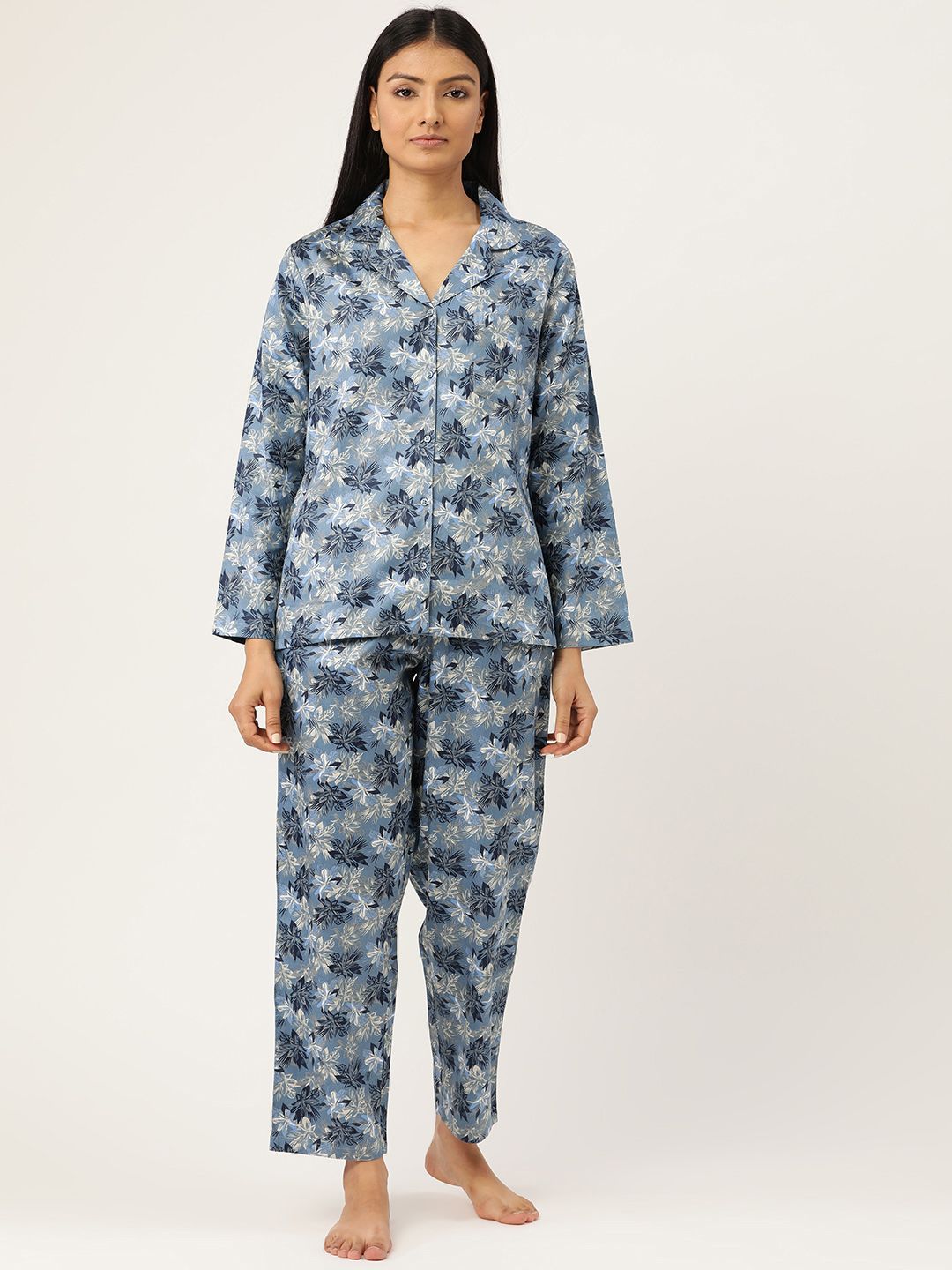 Hancock Women Blue & Grey Printed Night suit Price in India