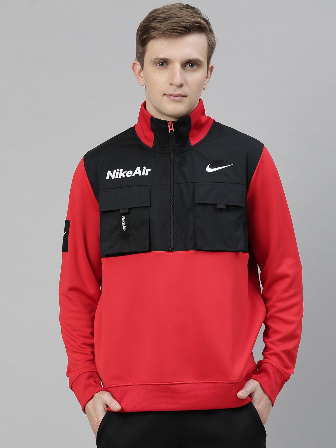 nike air jacket red and black