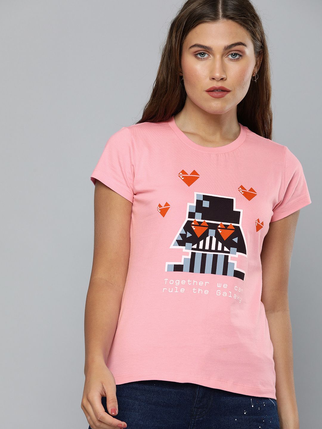 Kook N Keech Star Wars Women Pink Pure Cotton Printed Round Neck T-shirt