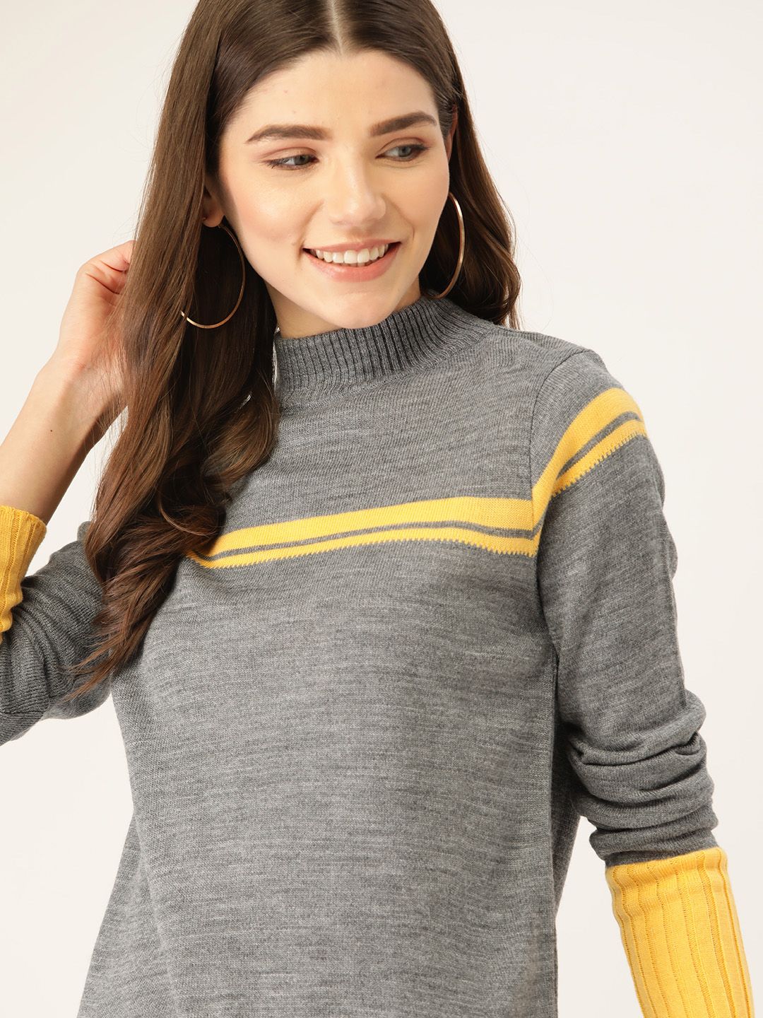 DressBerry Women Grey Melange Solid Pullover Sweater Price in India
