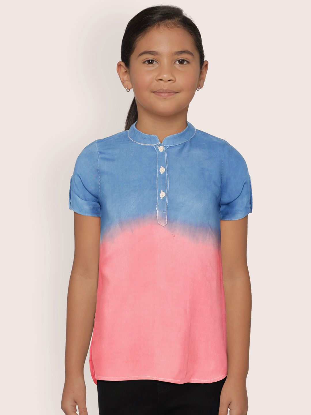 Sangria Girls Blue & Pink Tie & Dye High-Low Hem Shirt Style Top
