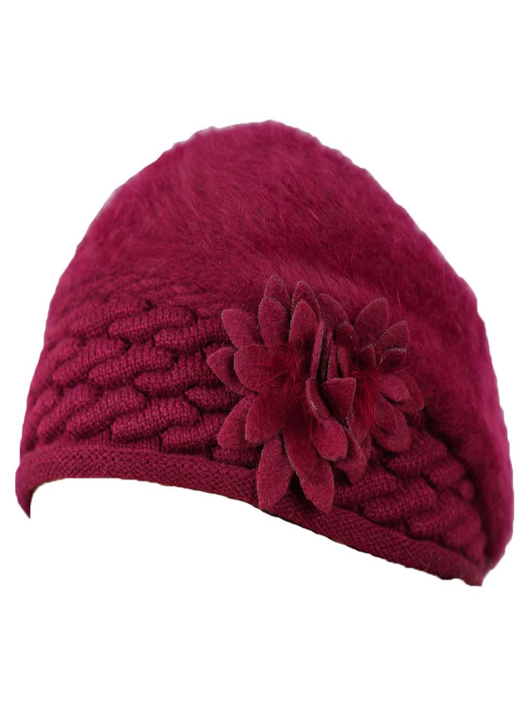 Bunnywave Unisex Maroon Self Design Beanie Price in India