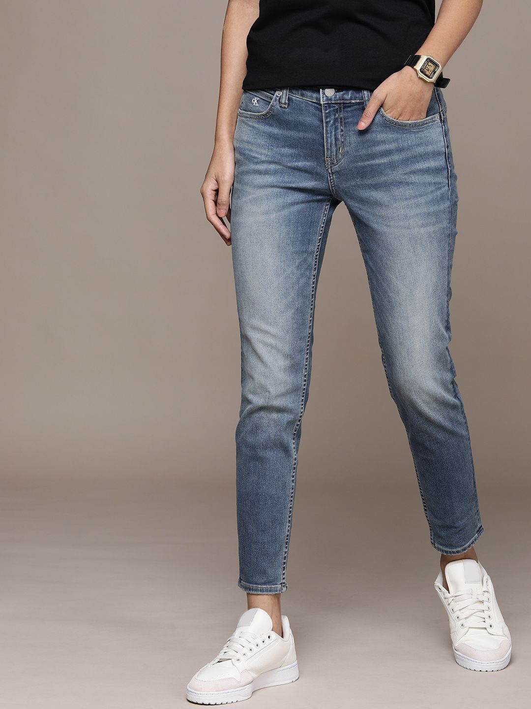 Calvin Klein Jeans Women Blue Body Slim Fit Heavy Fade Ankle Length Stretchable Jeans Price in India