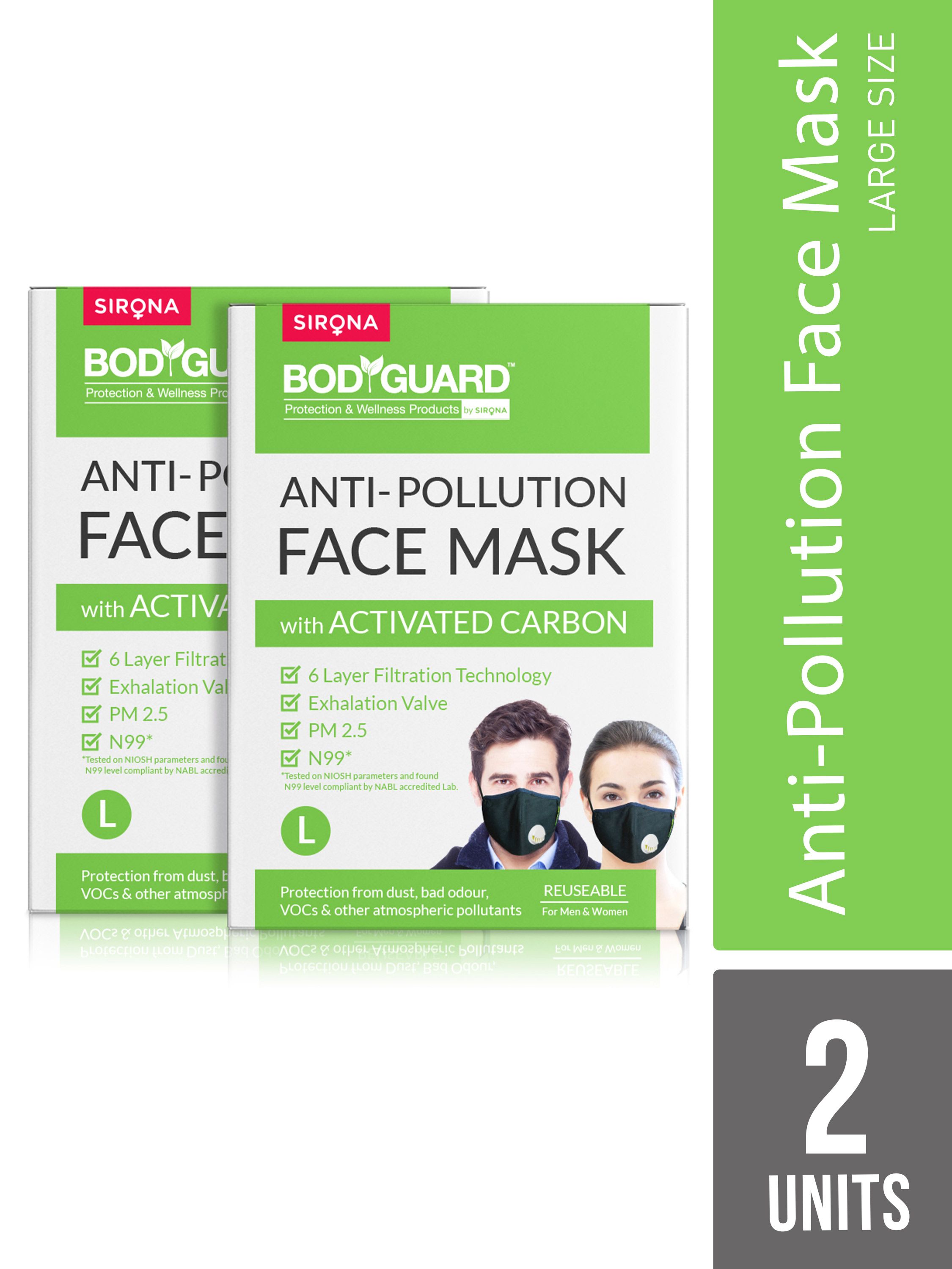 BOD GUARD Unisex Pack of 2 Black 6-Ply Reusable N99 & PM Face Masks Price in India