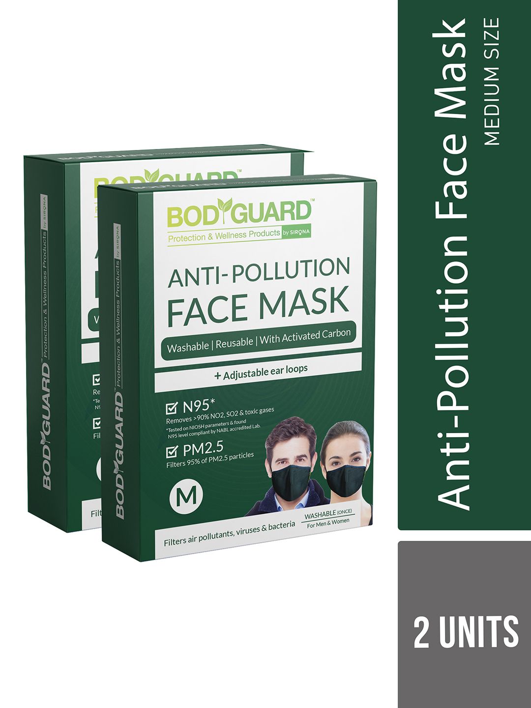 BOD GUARD Unisex Black Pack of 2 Solid 5-Ply N95 Anti Pollution Medium Face Masks Price in India