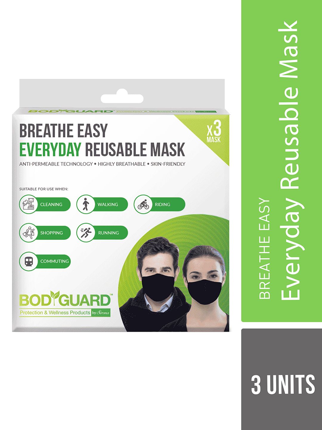 BOD GUARD Black Pack of 3 3-Ply Breathe Easy Everyday Reusable Anti Pollution Mask Price in India