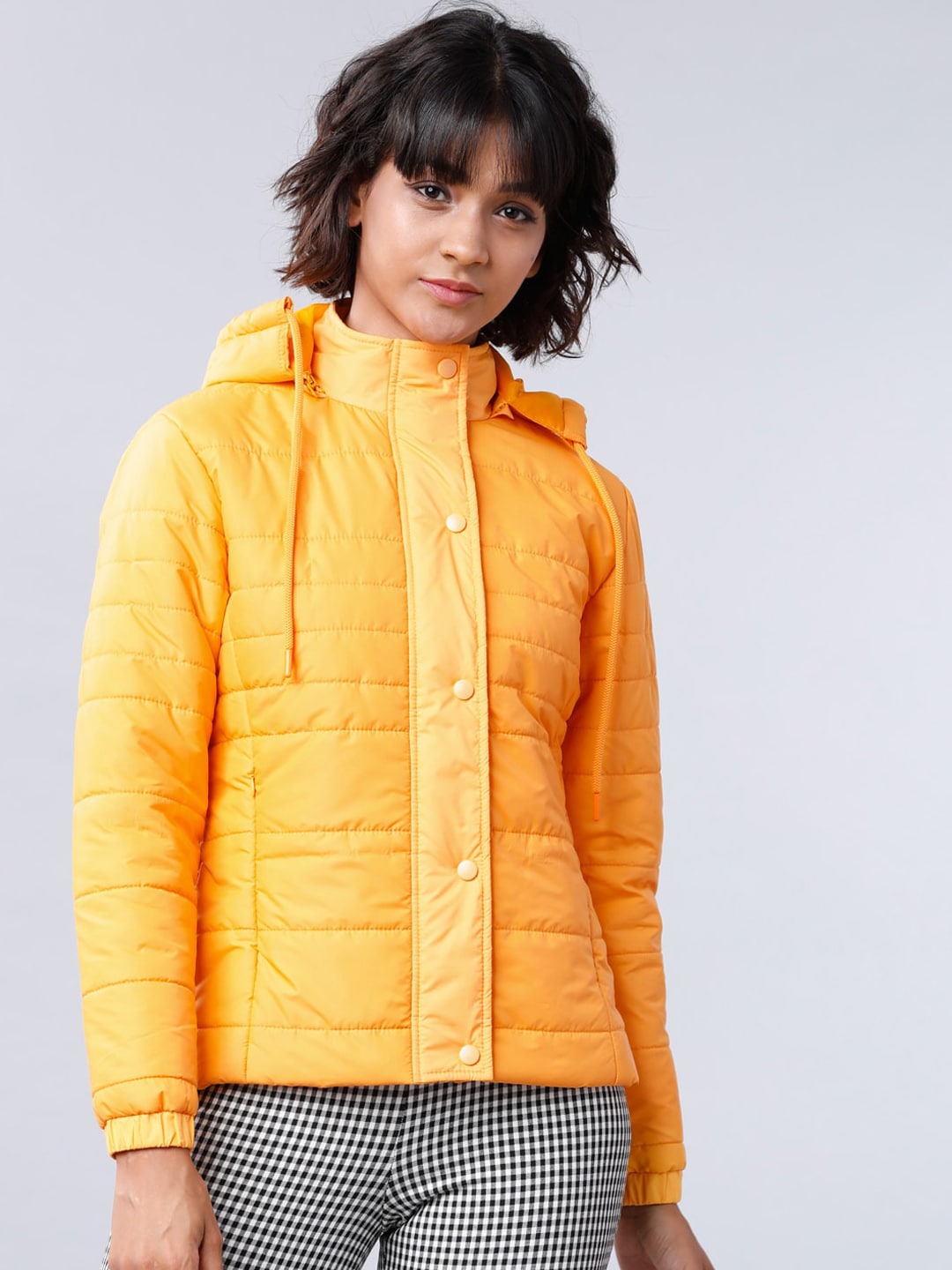 Tokyo Talkies Women Yellow Solid Padded Jacket Price in India