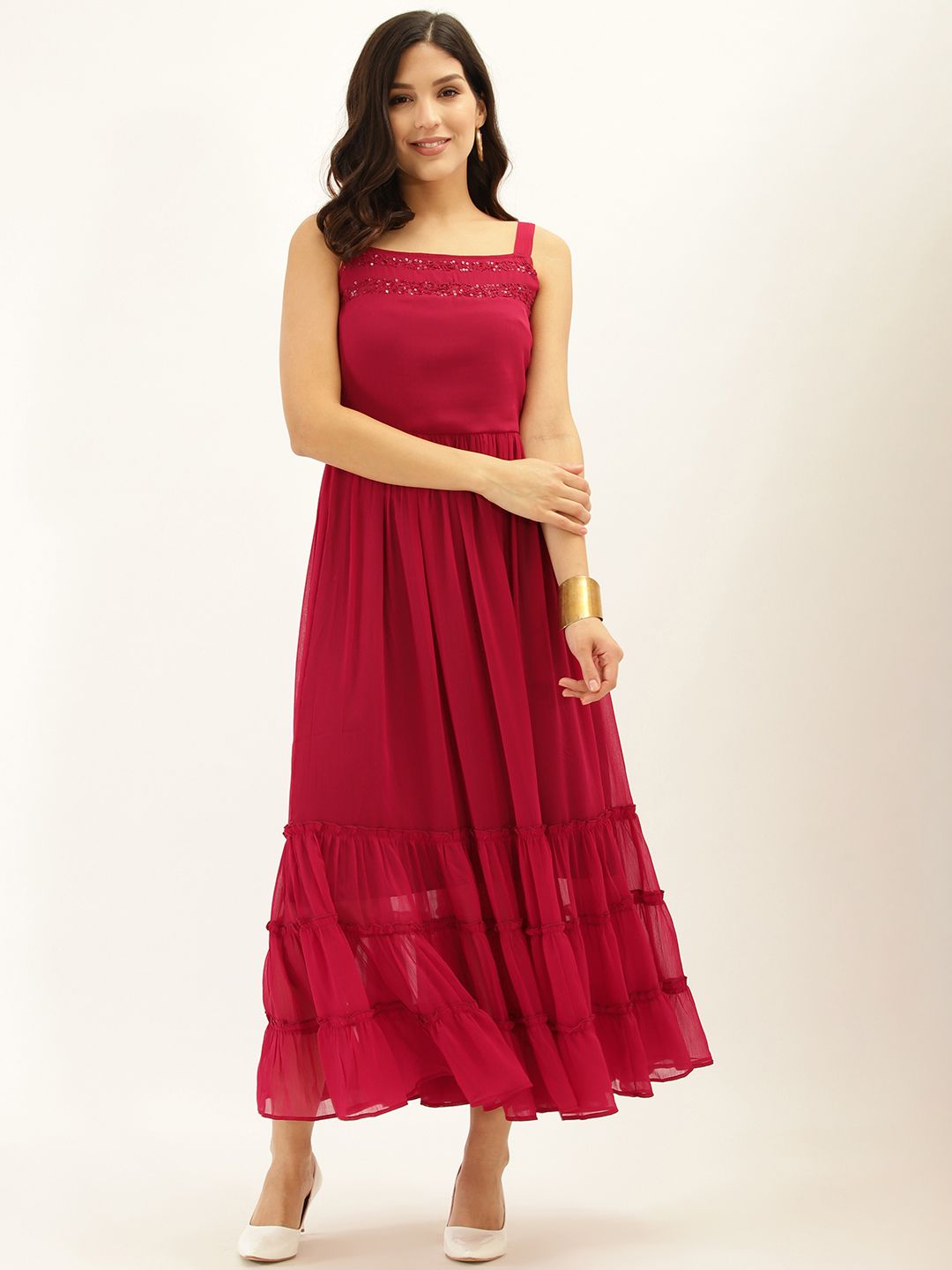 Antheaa Magenta Tiered Maxi Dress Price in India