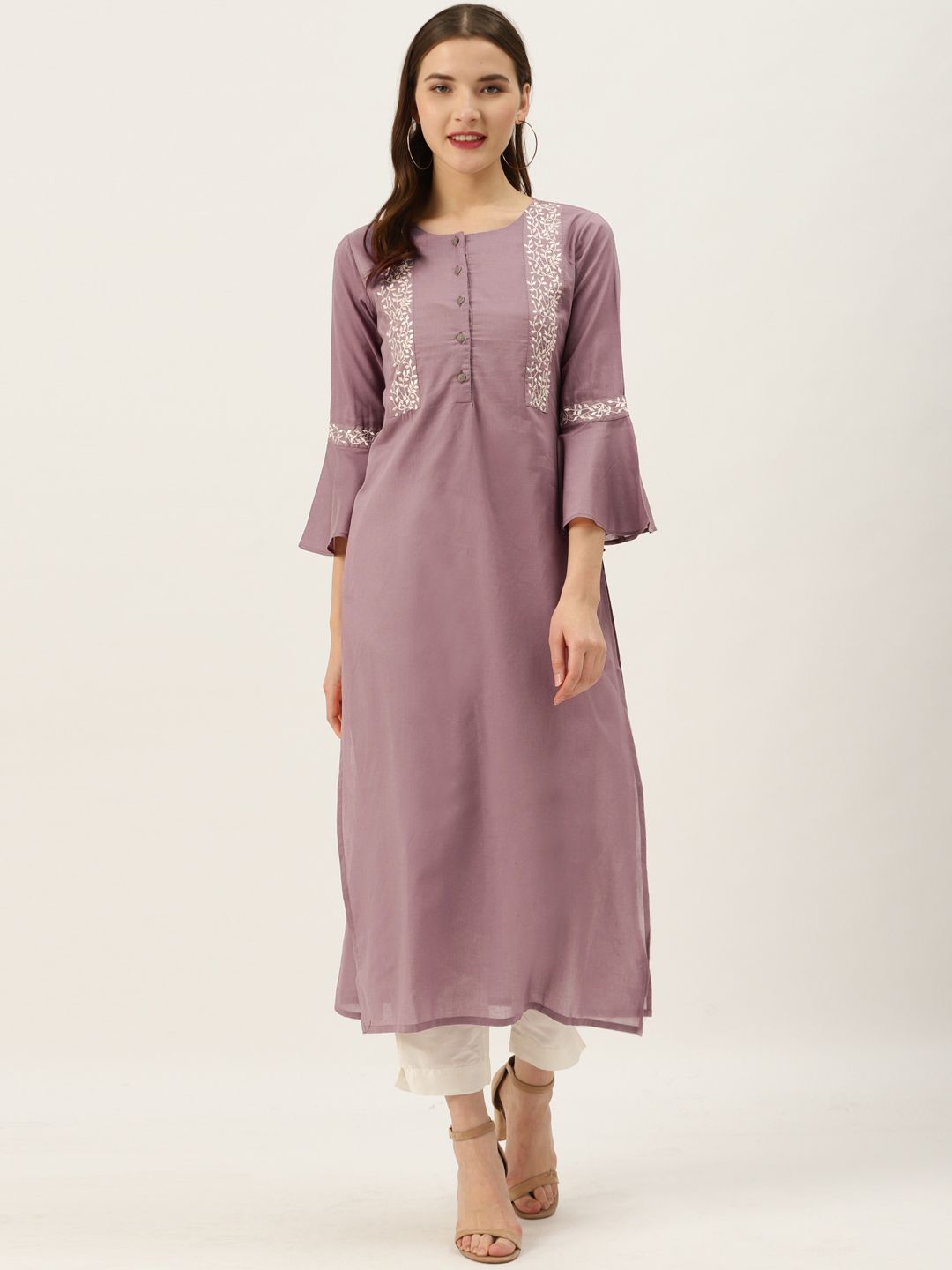 Varanga Women Mauve Zari Embroidered Straight Kurta