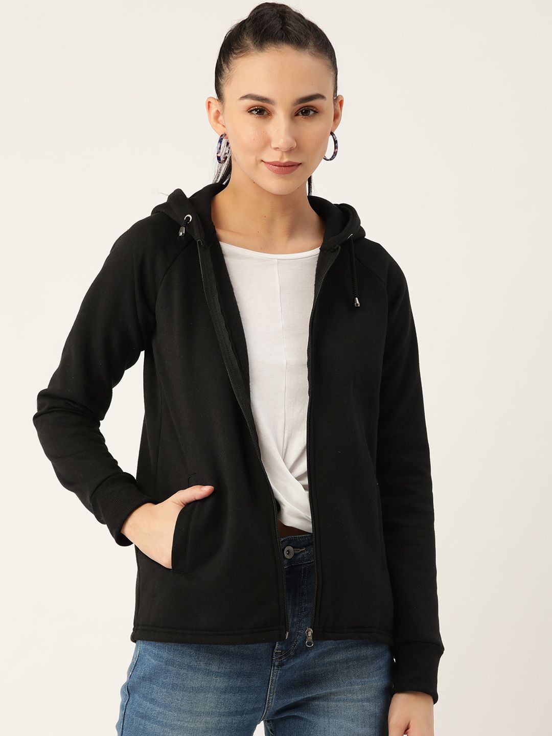 Alsace Lorraine Paris Women Black Solid Hooded Sweatshirt Price in India