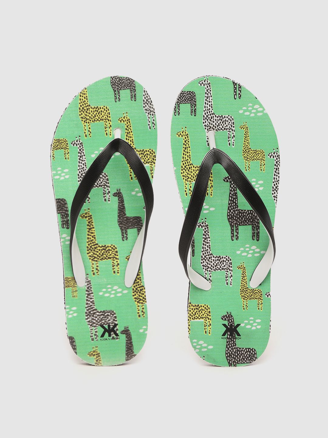 Kook N Keech Women Black & Green Giraffe Print Thong Flip-Flops Price in India