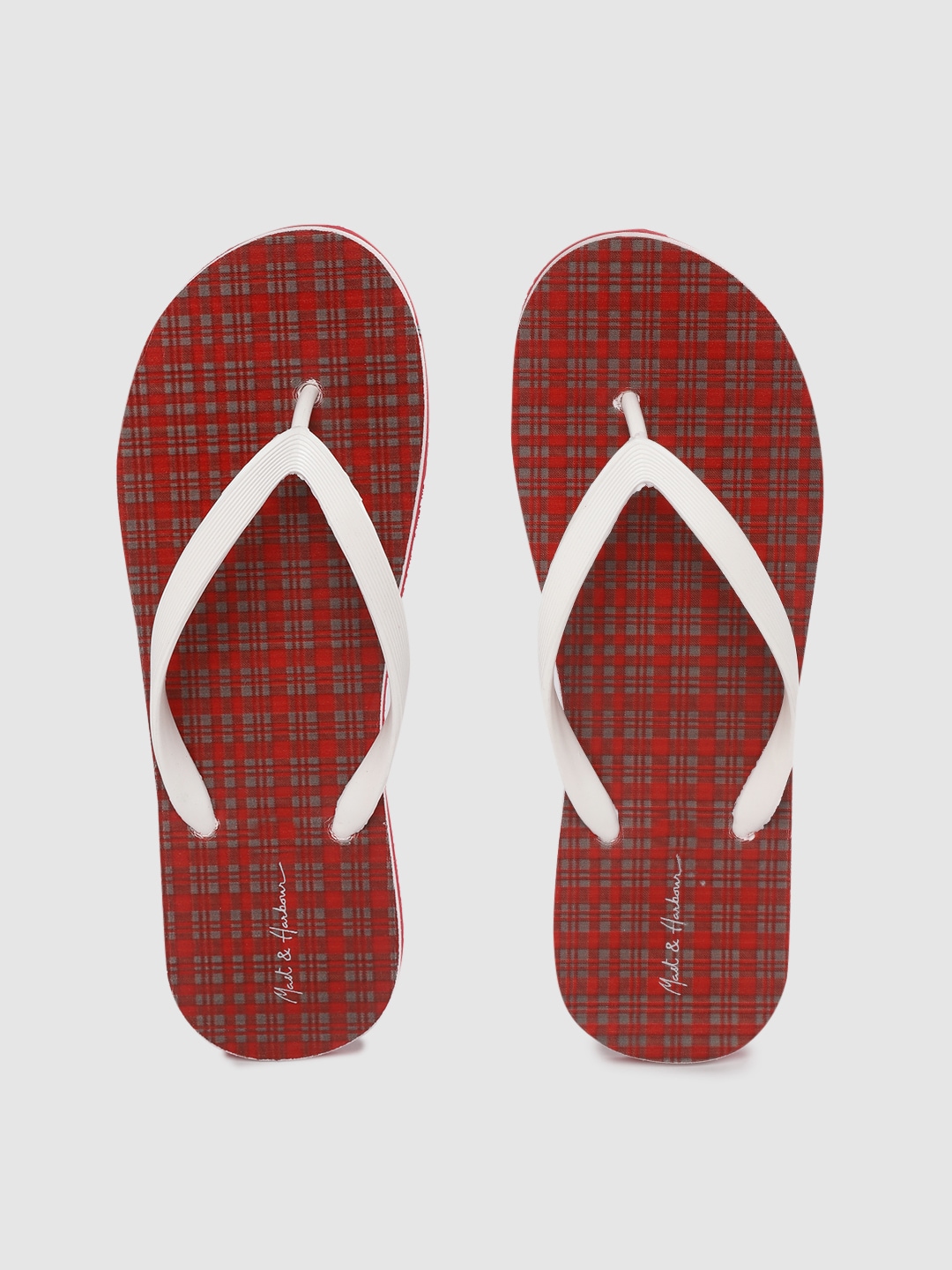 Mast & Harbour Women White & Red Checked Thong Flip-Flops Price in India