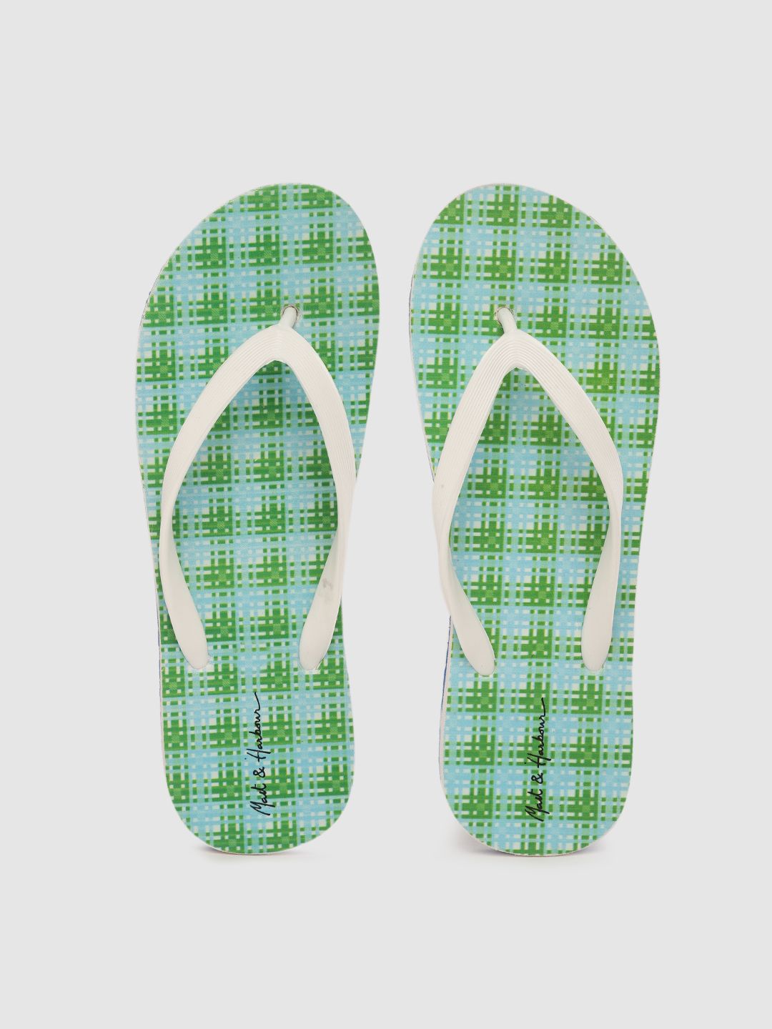 Mast & Harbour Women White & Green Checked Thong Flip-Flops Price in India
