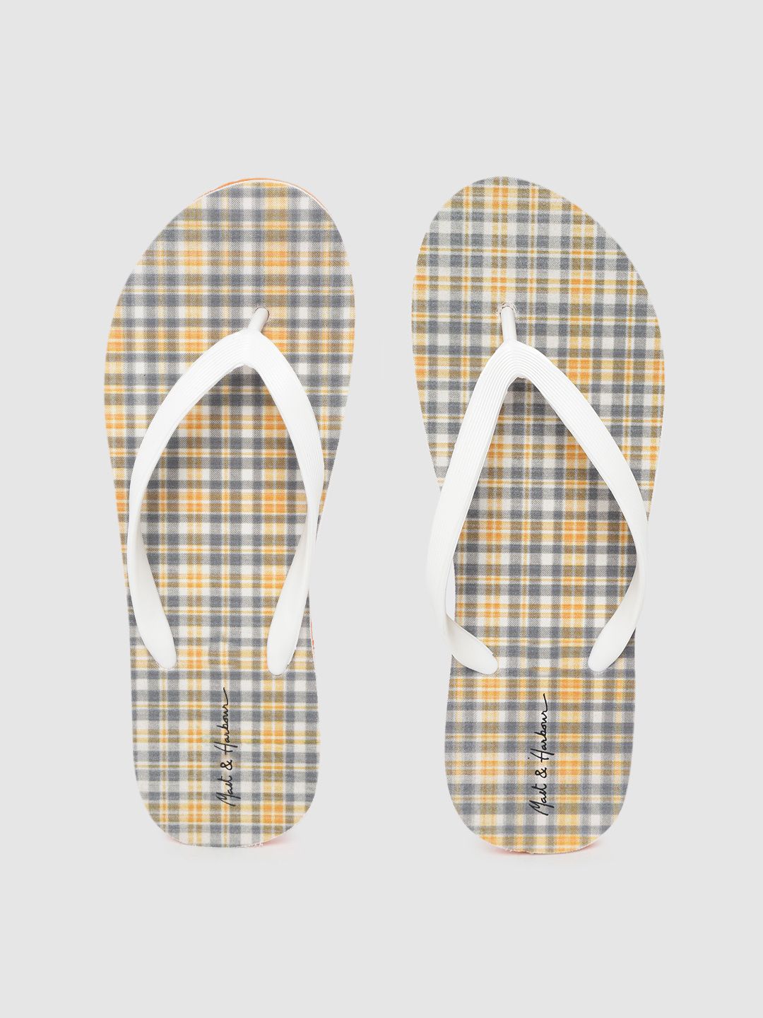 Mast & Harbour Women White & Charcoal Grey Checked Thong Flip-Flops Price in India