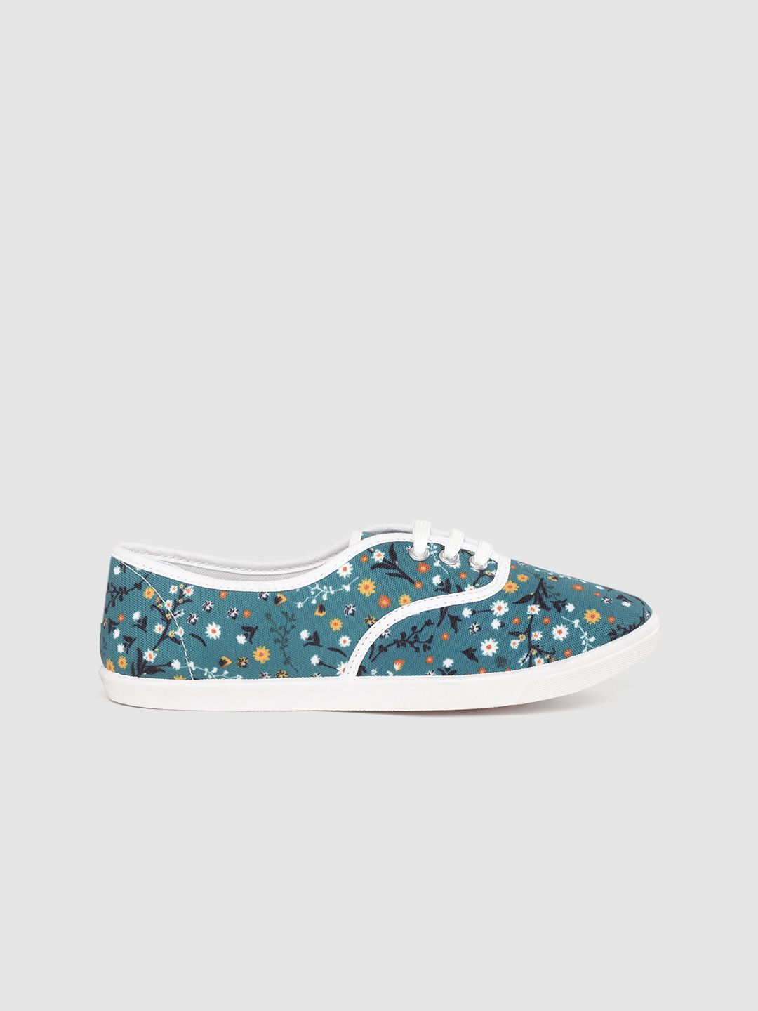 DressBerry Women Teal Blue & White Floral Print Sneakers