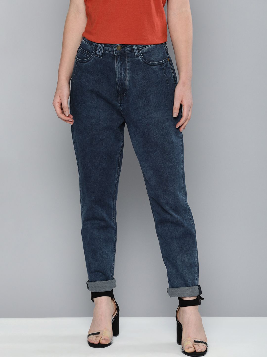 Mast & Harbour Women Blue Boyfriend Fit Mid-Rise Clean Look Stretchable Jeans Price in India