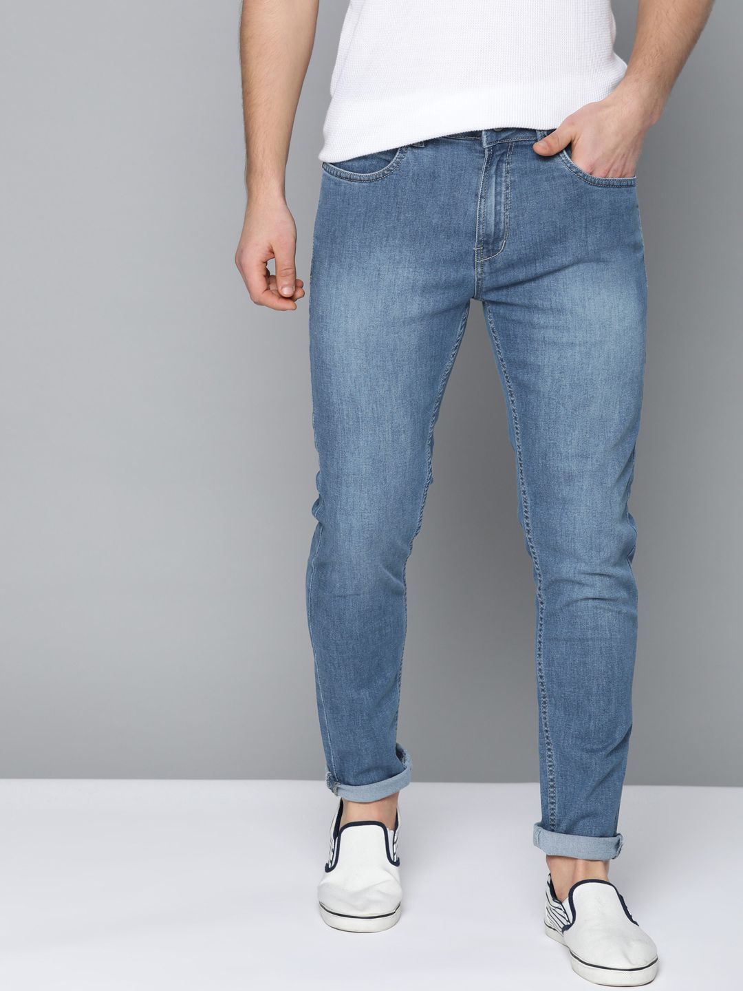 Mast & Harbour Men Blue Slim Tapered Fit Mid-Rise Clean Look Stretchable Jeans