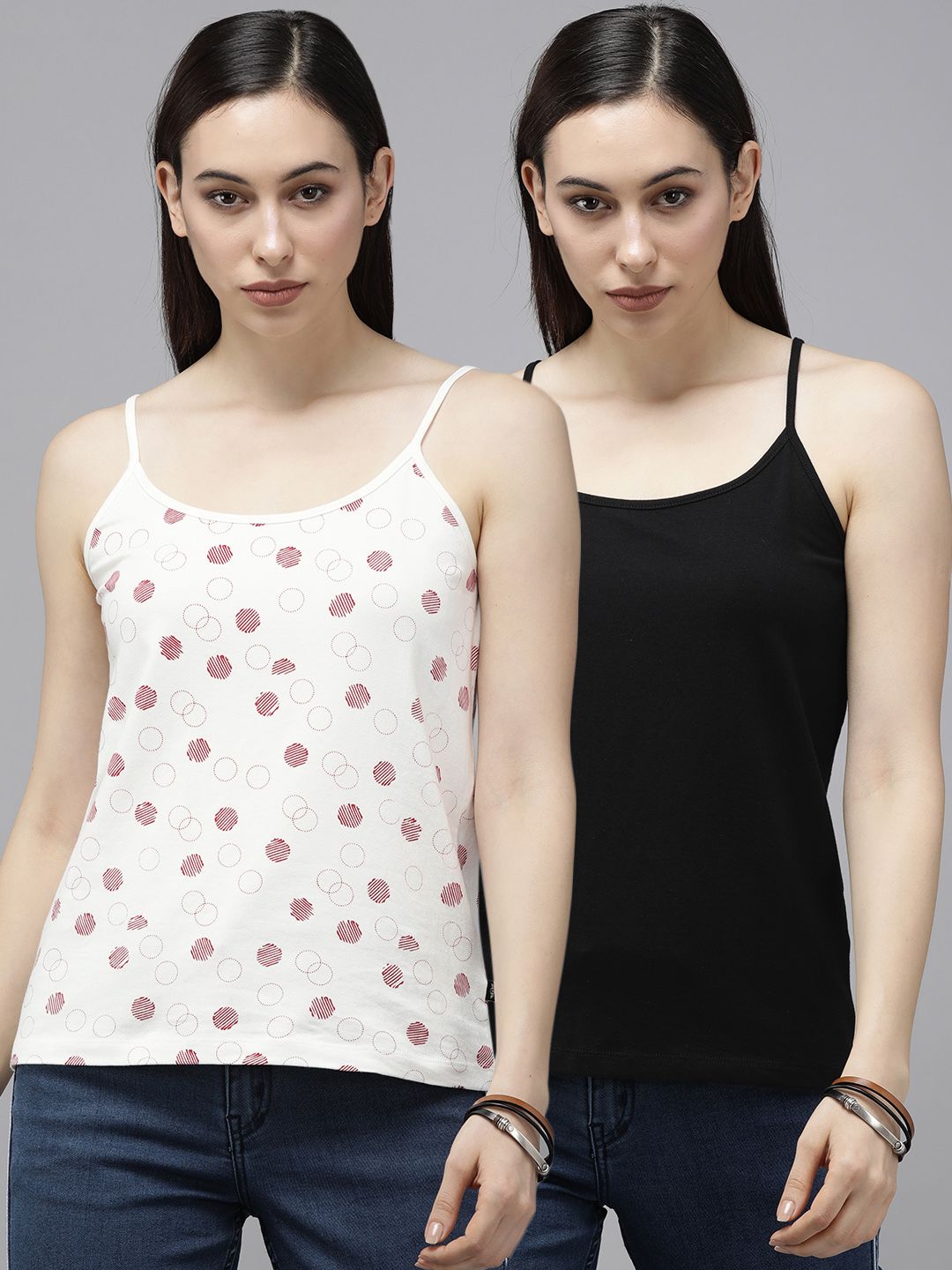 Roadster Pack of 2 Cami Style Tank Tops in White & Black Price in India