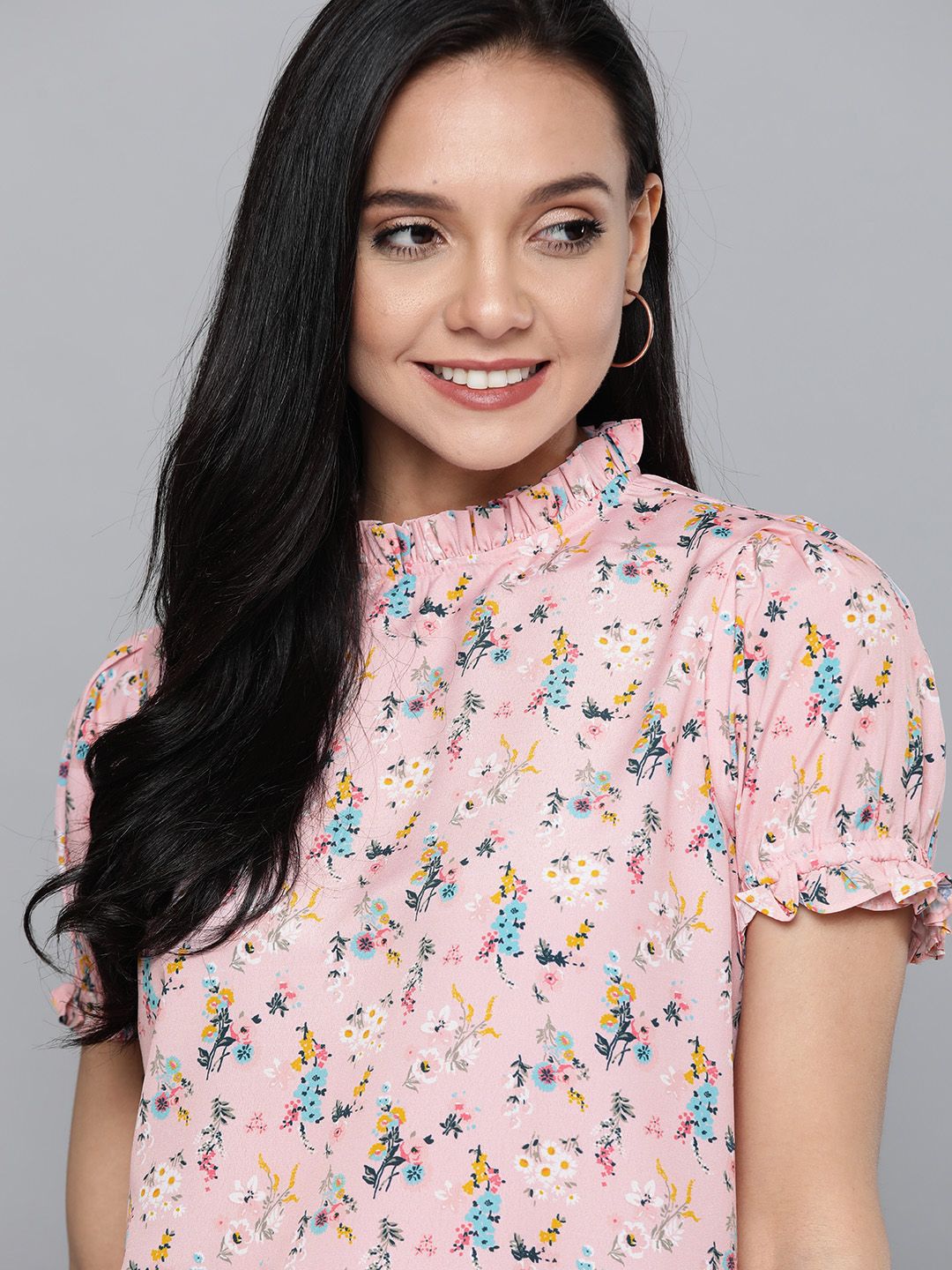 Mast & Harbour Women Pink & Blue Floral Print Top