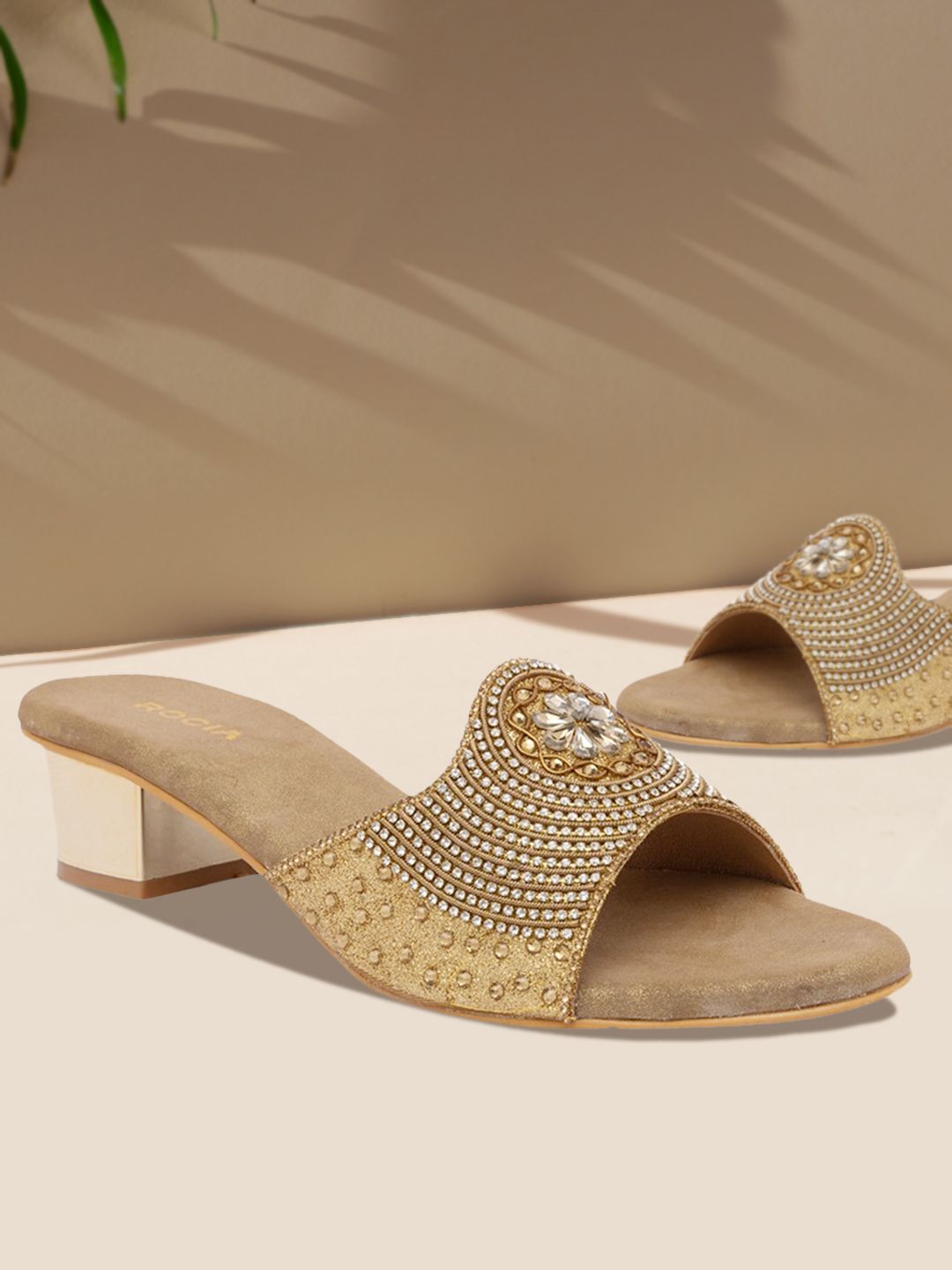 Rocia Women Gold-Toned Woven Design Heels Price in India