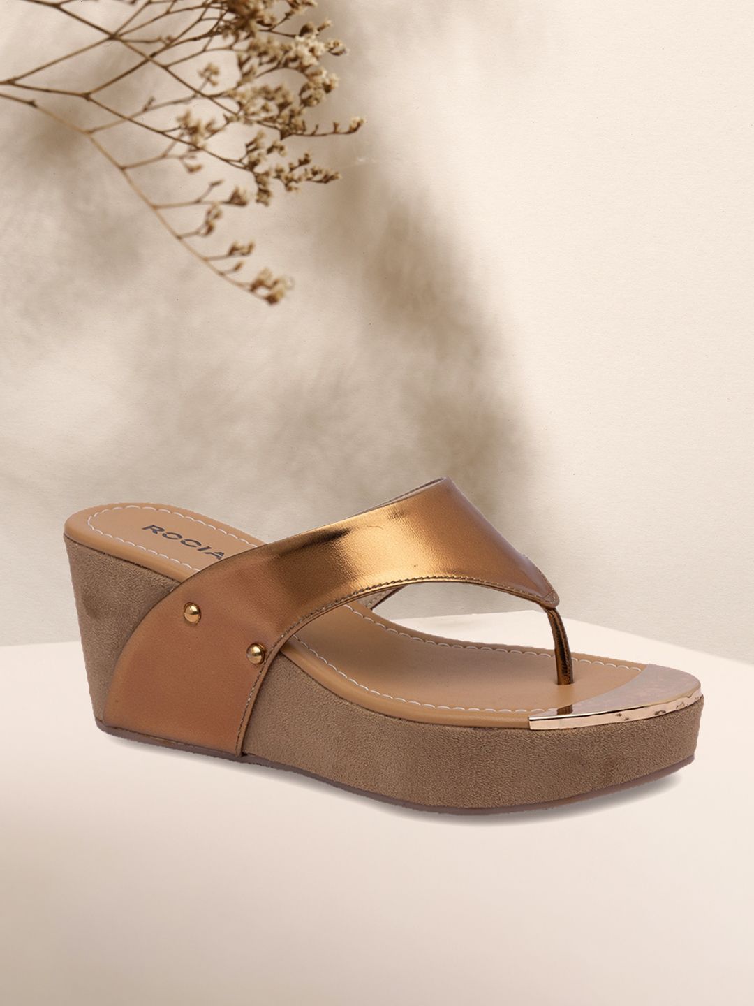 Rocia Women Gold-Toned Solid Sandals Price in India