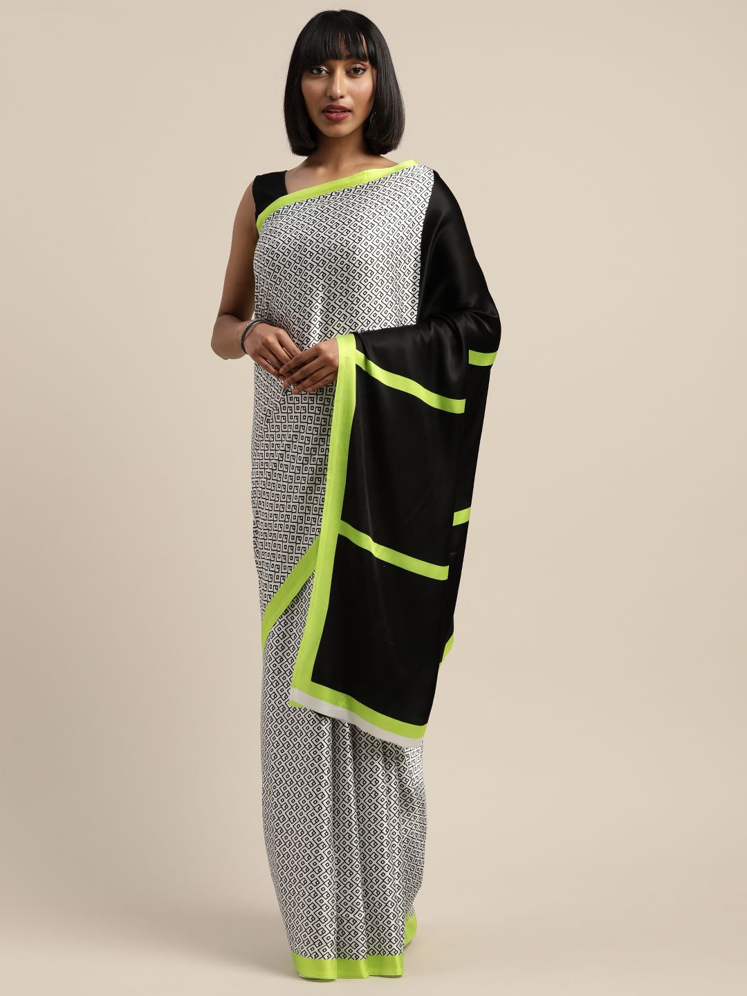 Mitera Black & White Liva Printed Sustainable Saree Price in India