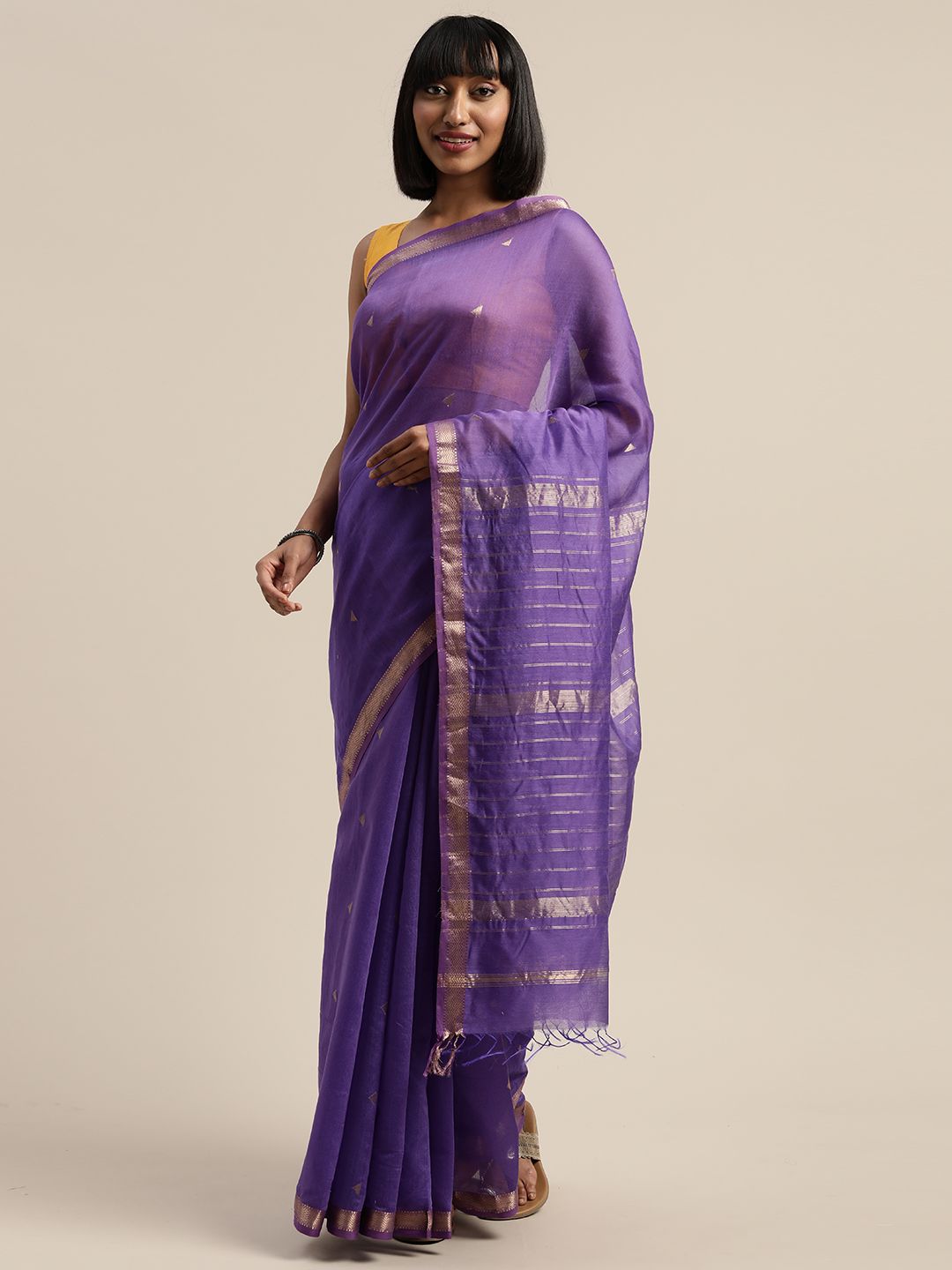Mitera Lavender Liva Solid Maheshwari Saree Price in India