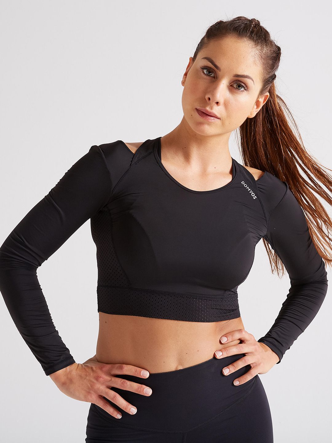 Domyos by Decathlon Women Black Long Sleeved Fitness Crop Top Price in India