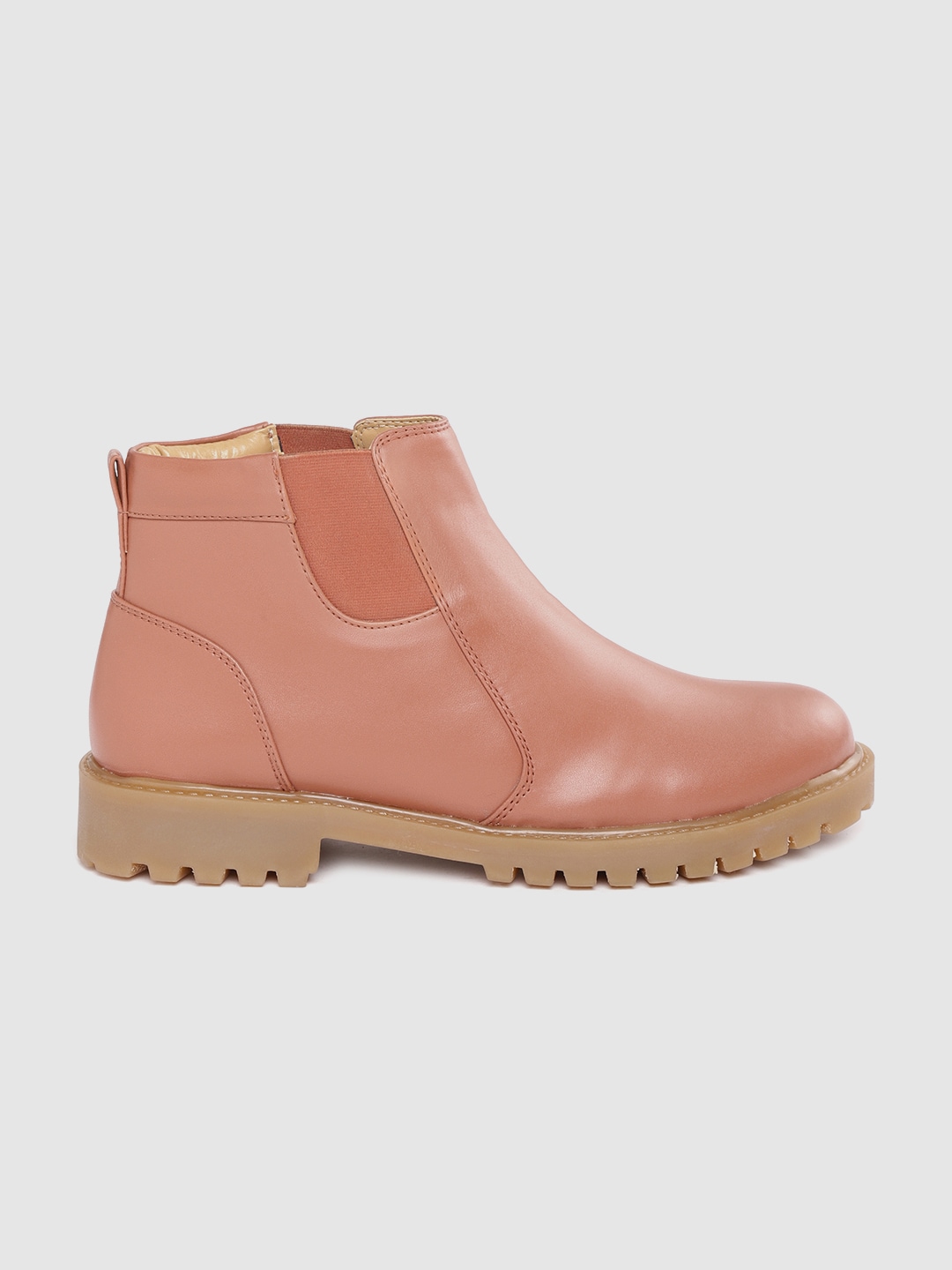 DressBerry Women Tan Solid Mid-Top Flat Boots Price in India