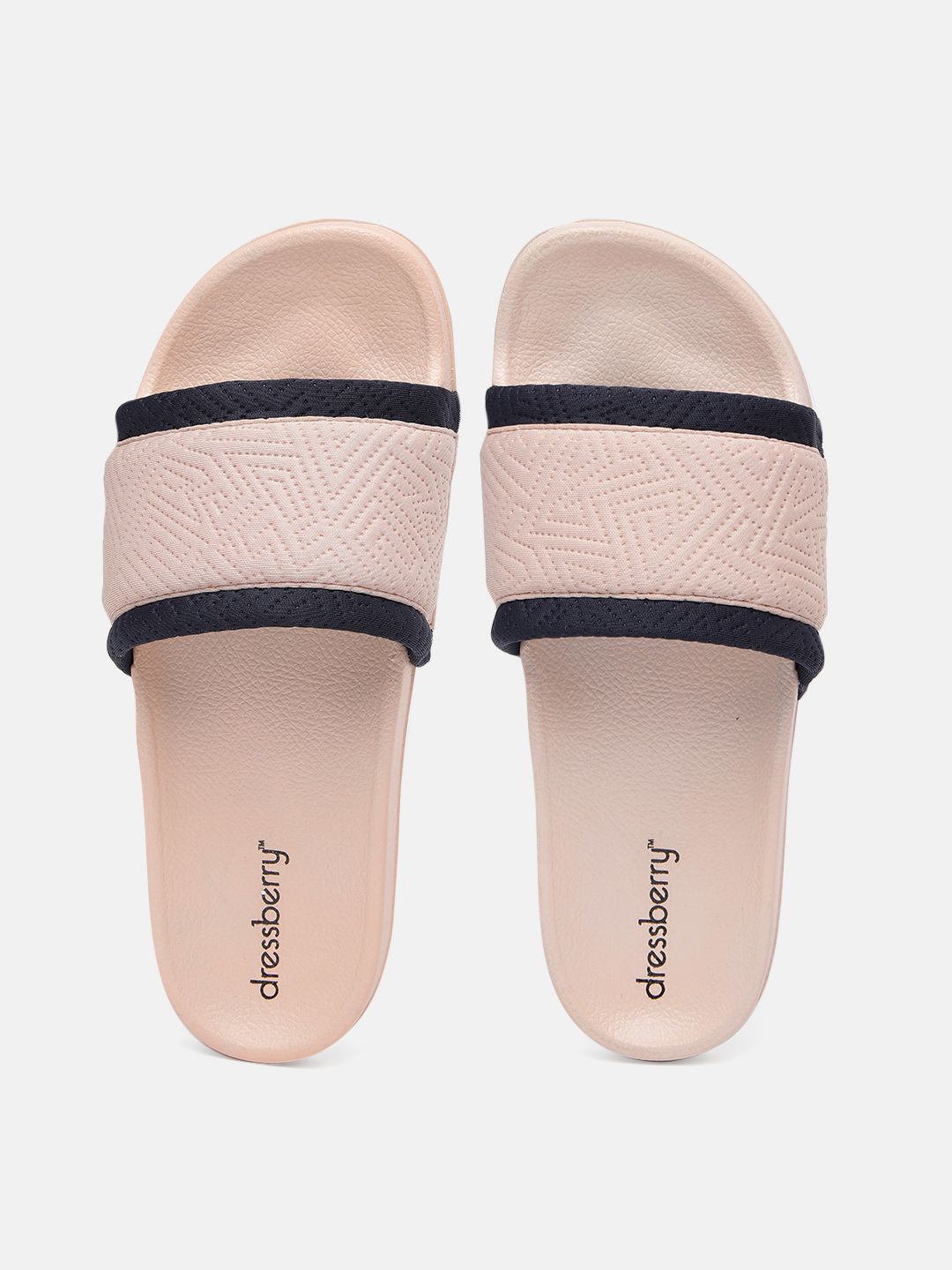 DressBerry Women Nude-Coloured & Navy Blue Trim Textured Sliders Price in India