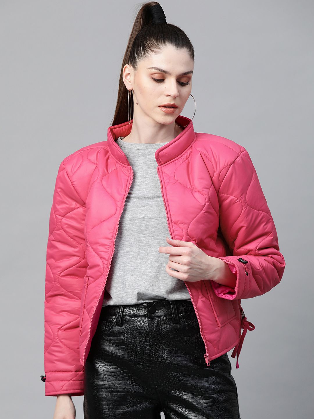 SASSAFRAS Women Pink Solid Quilted Jacket Price in India