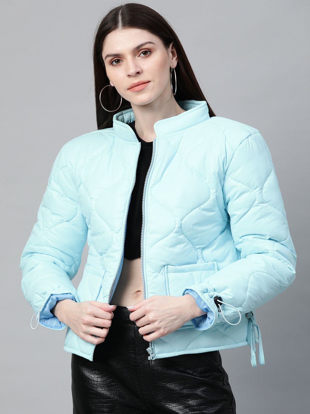 SASSAFRAS Women Blue Solid Quilted Jacket Price in India