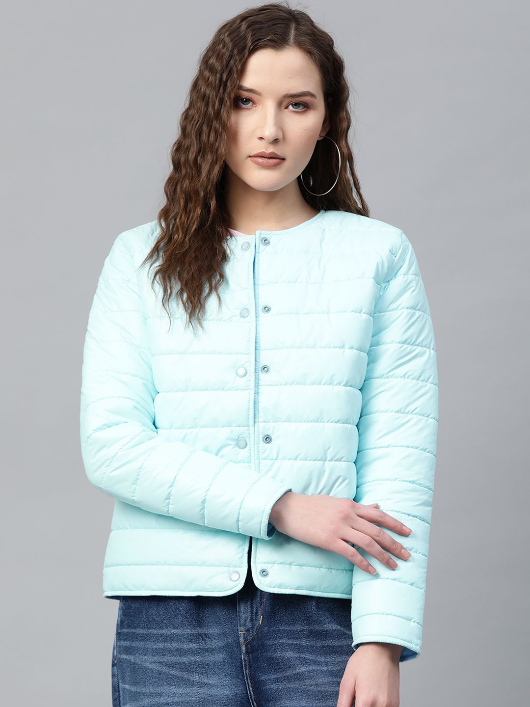 SASSAFRAS Women Blue Solid Padded Jacket Price in India