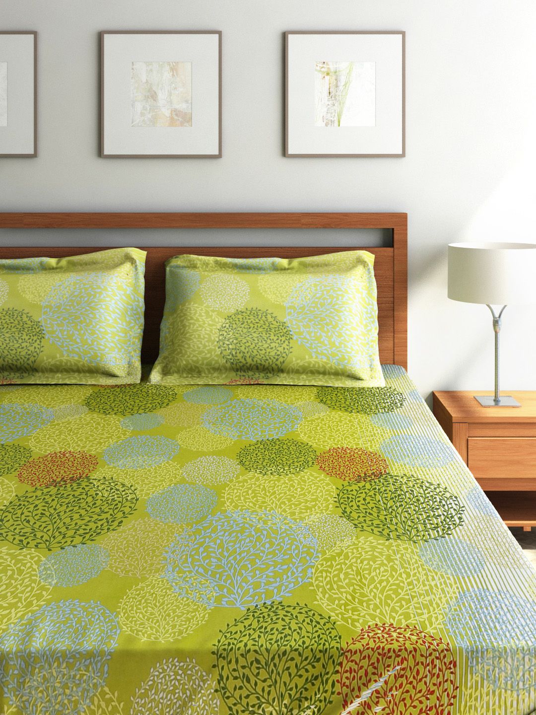 SEJ by Nisha Gupta Green Cotton Double Bedsheet with 2 Pillow Covers Price in India
