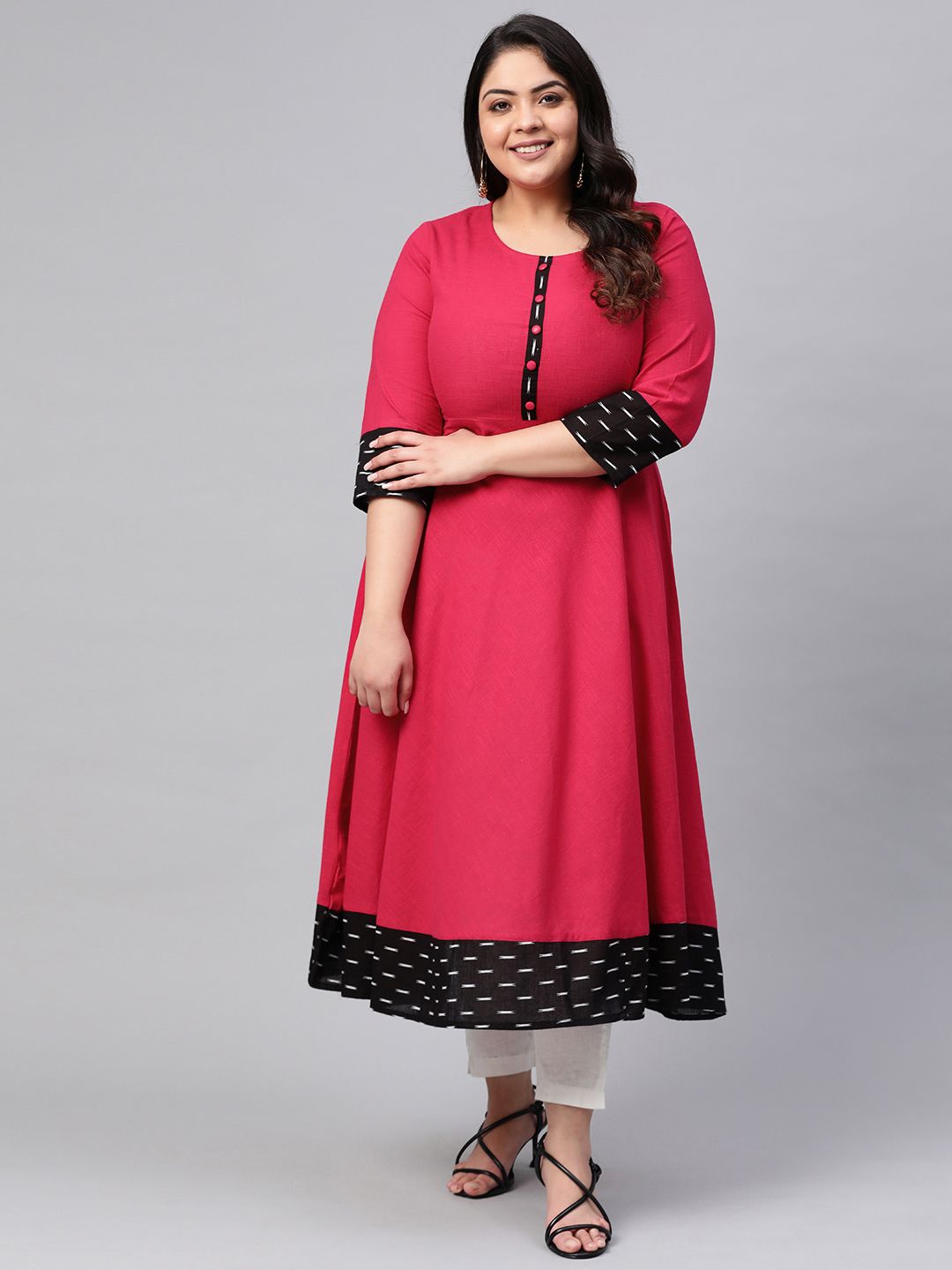 YASH GALLERY Women Plus Size Pink Solid A-Line Kurta Price in India