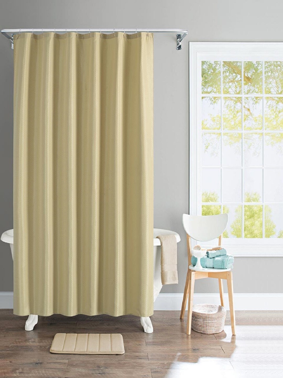 Deco Beige Window Water Repellant Shower Curtain with Hooks Price in India