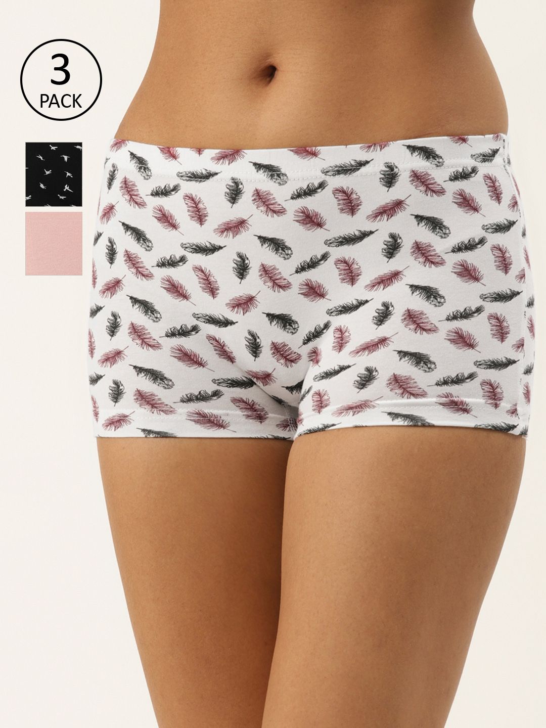 Leading Lady Women Pack Of 3 Pure Cotton Printed Boy Shorts L-216-3-XS