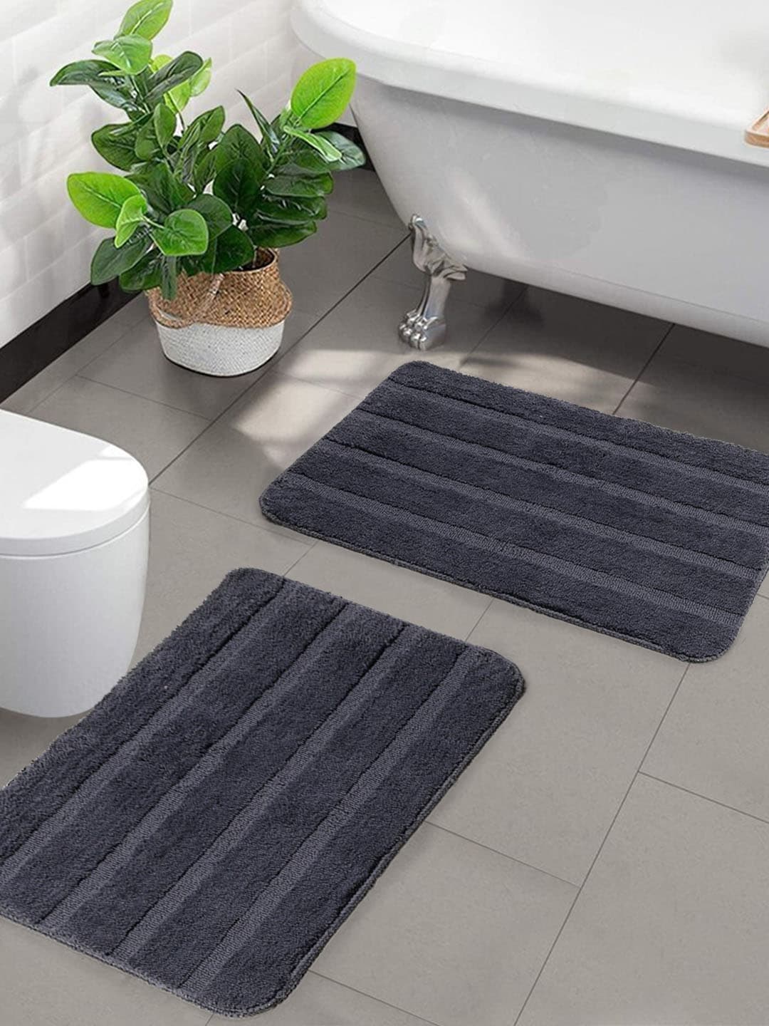Saral Home Set of 2 Charcoal Grey Anti-Skid Bath Mats Price in India