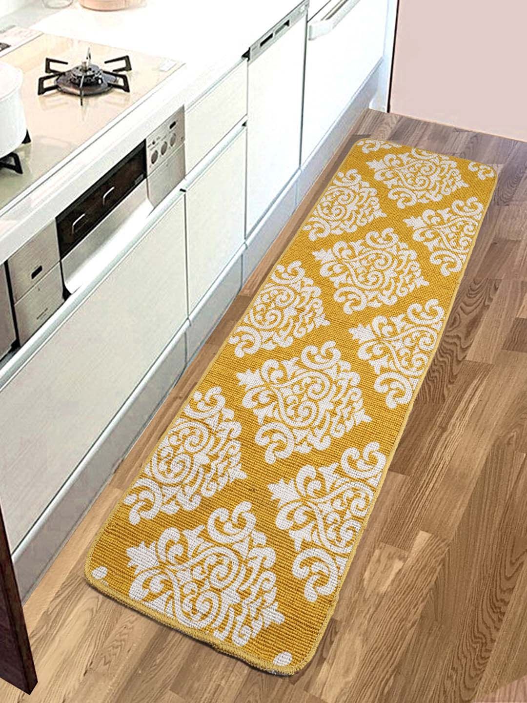 Saral Home Yellow & White Ethnic Motifs Floor Runner Price in India