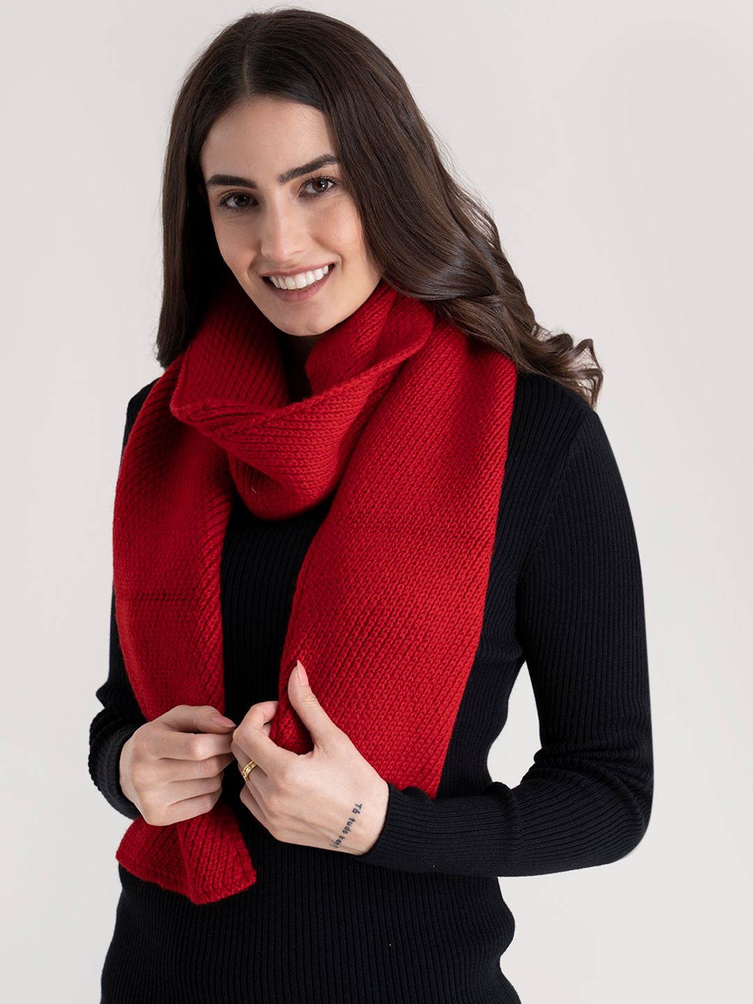 Buy FABLE STREET Women Red Textured Muffler - Mufflers for Women