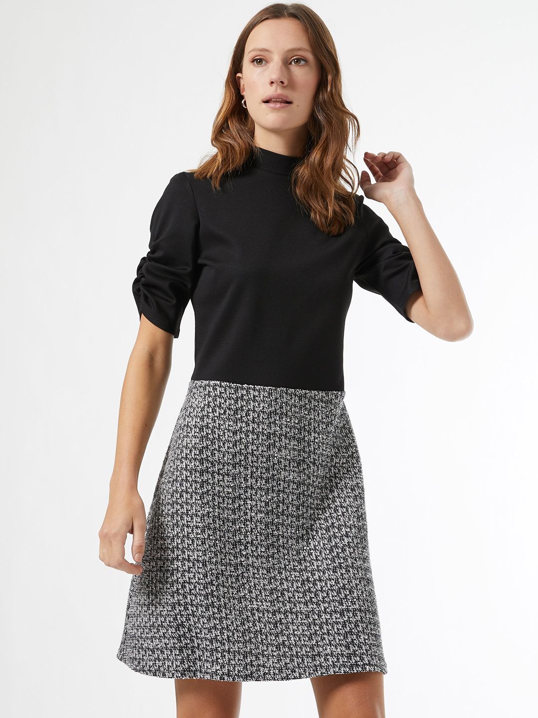 DOROTHY PERKINS Women Black & Grey Solid Tweed Detail A-Line Dress