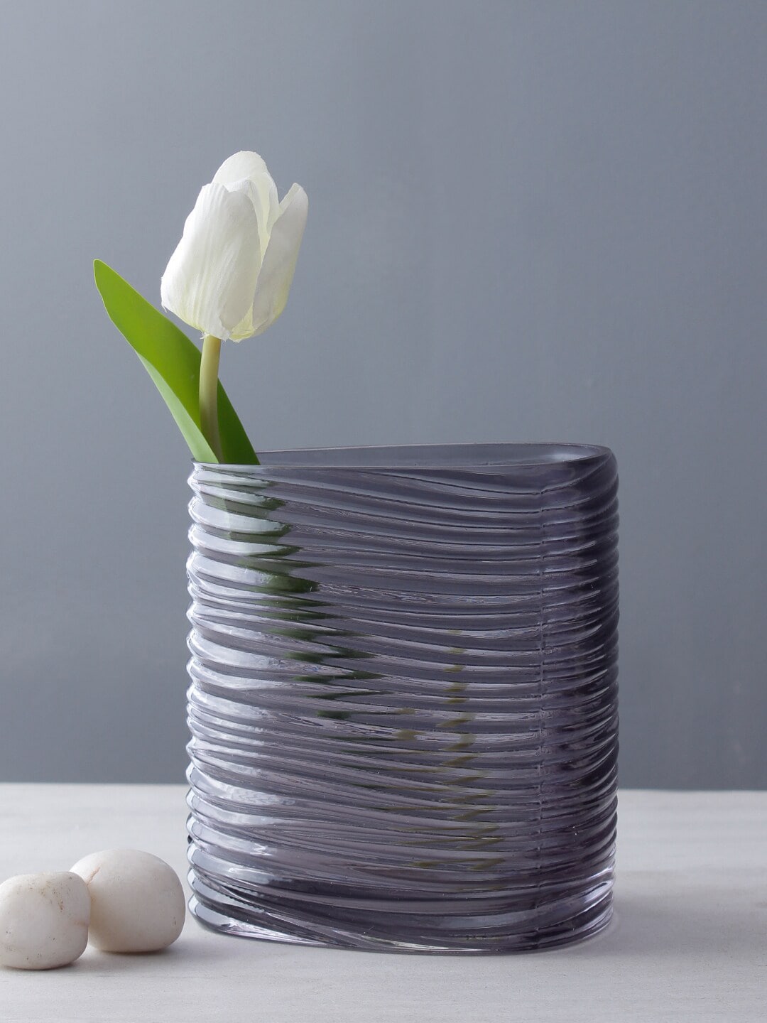 TAYHAA Grey Textured Glass Flower Vase Price in India