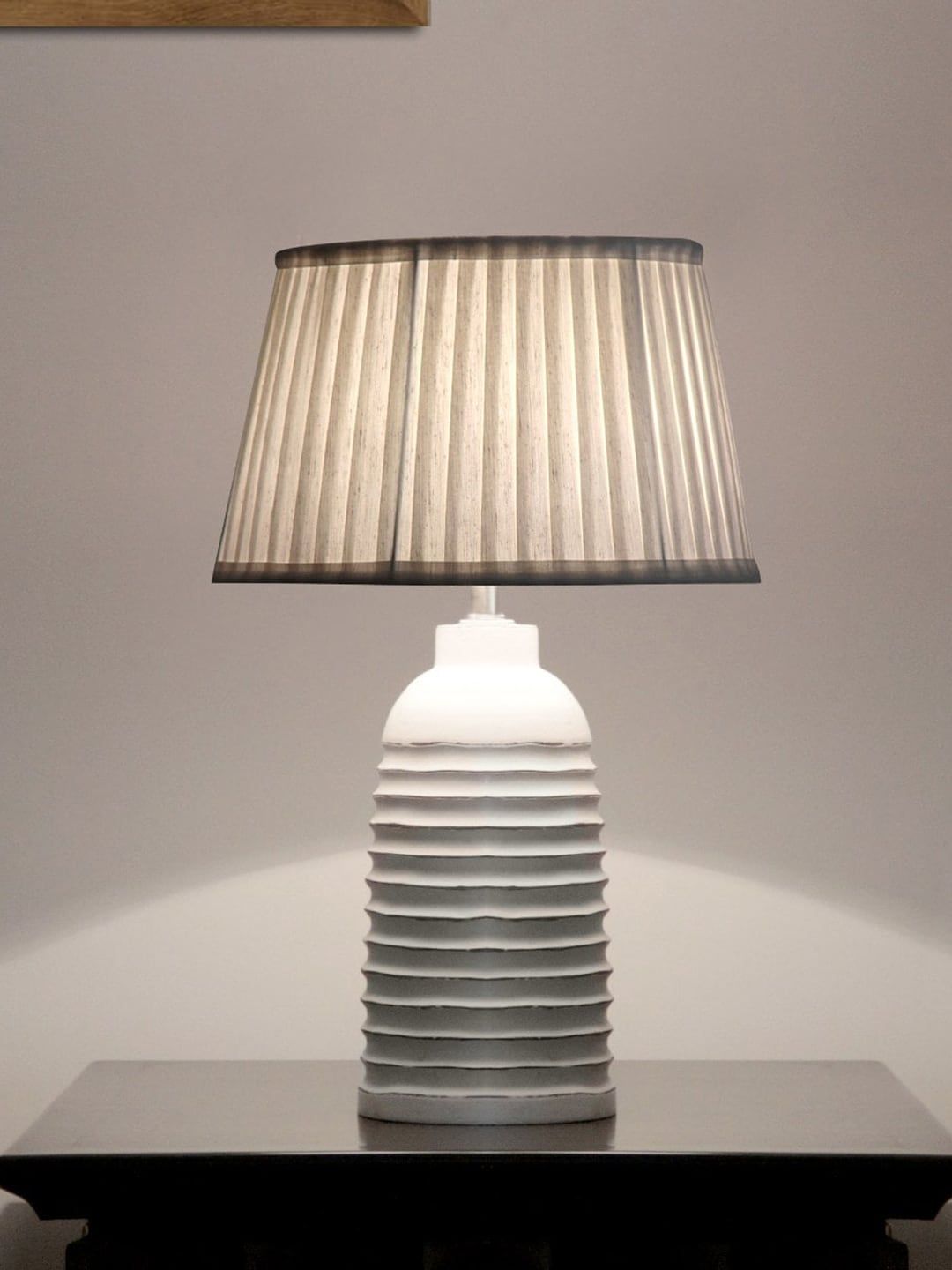 THE LIGHT STORE White & Grey Textured Contemporary Table Lamp Price in India