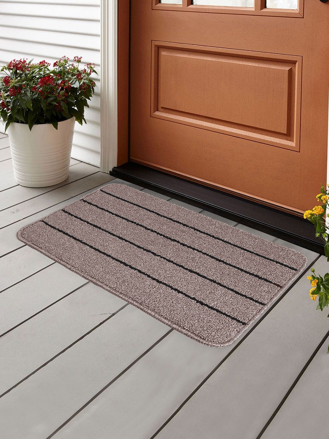 Saral Home Brown Striped Anti-Skid Polypropylene Doormat Price in India
