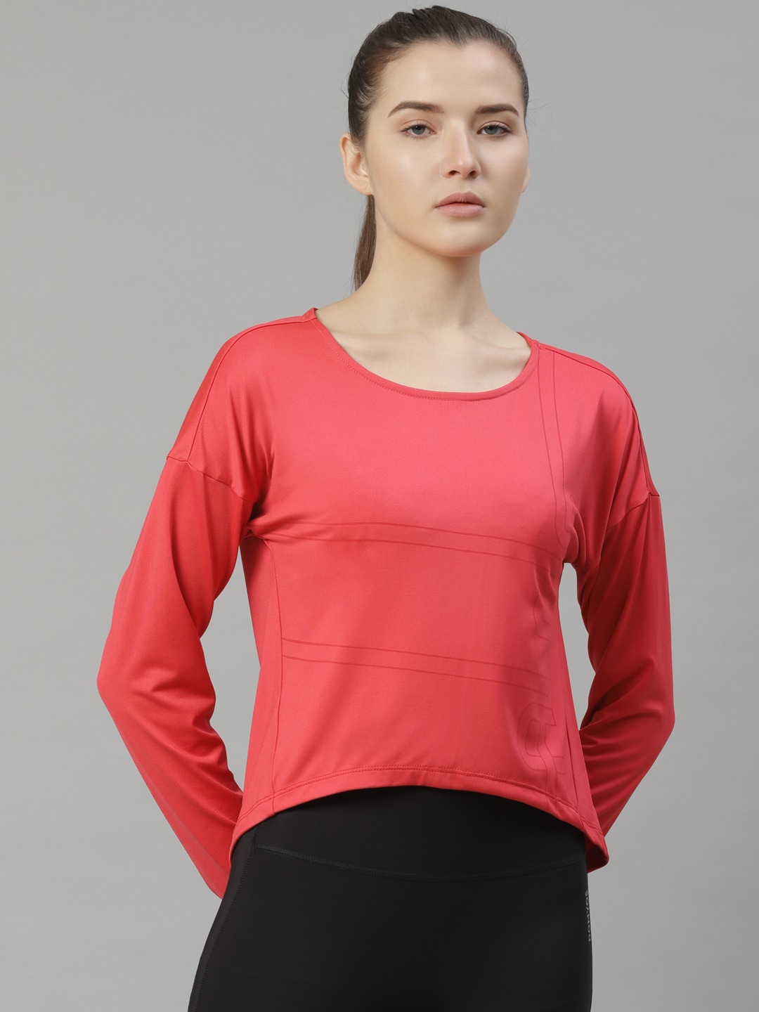 Alcis Women Pink Striped Slim Fit Round Neck T-shirt Price in India