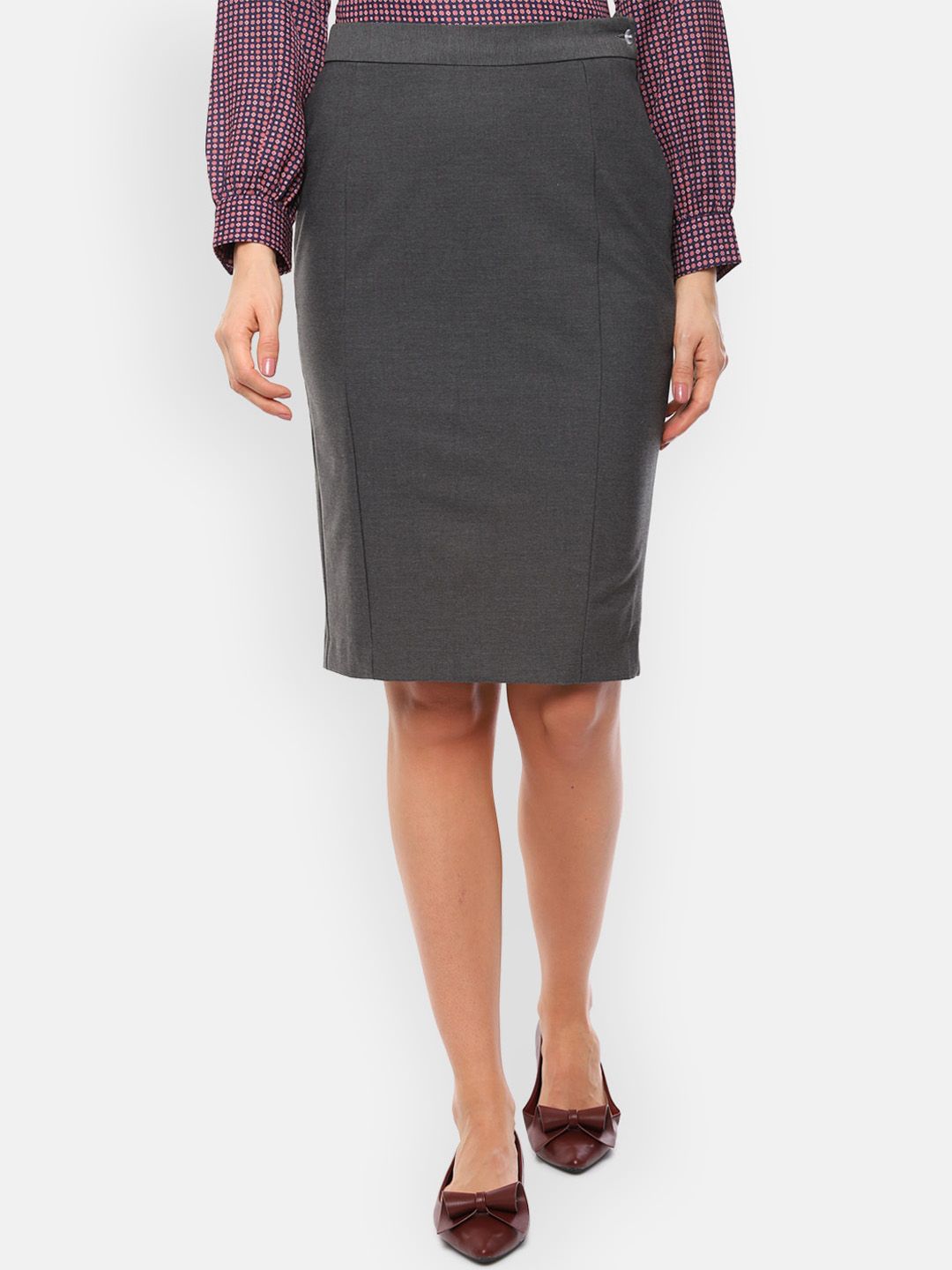 Van Heusen Grey Solid Pencil Skirt Price in India