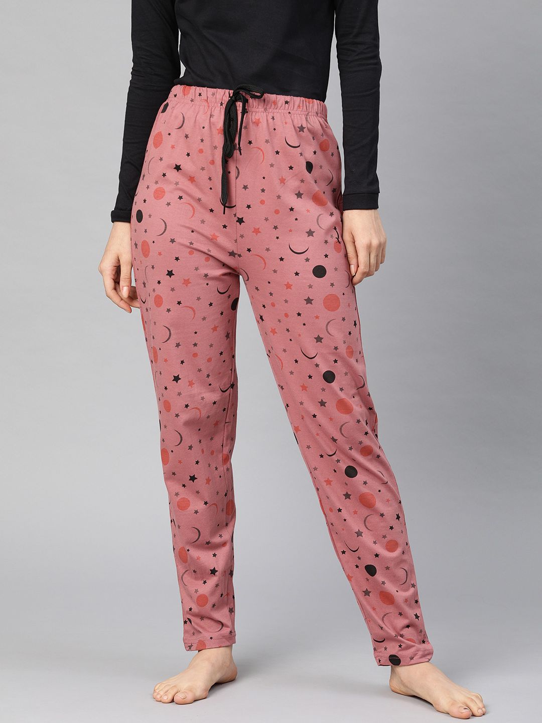 QUARANTINE Women Pink & Black Printed Lounge Pants Price in India